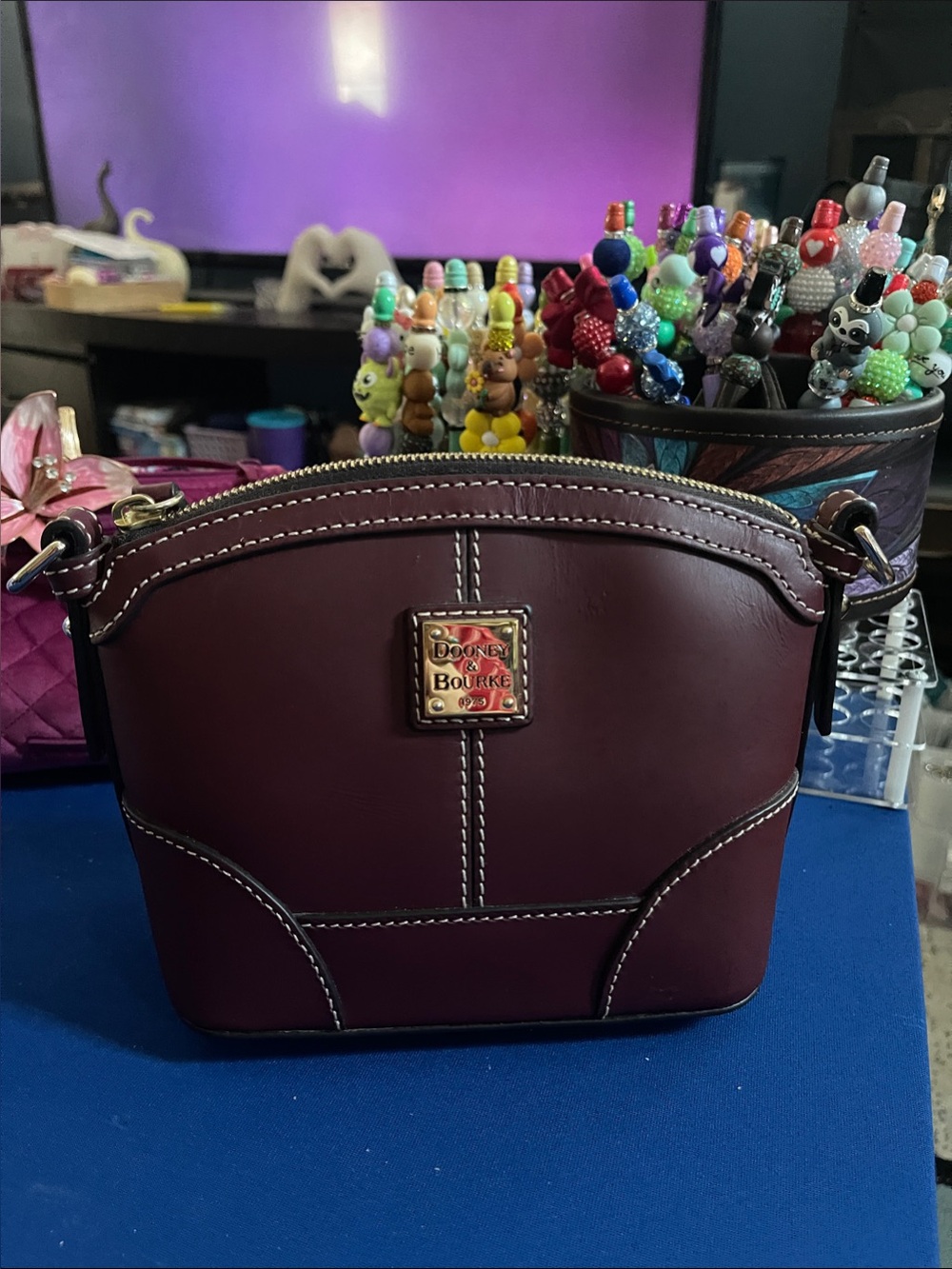 Dooney & Bourke Burgundy Leather Crossbody Purse with long strap and extender